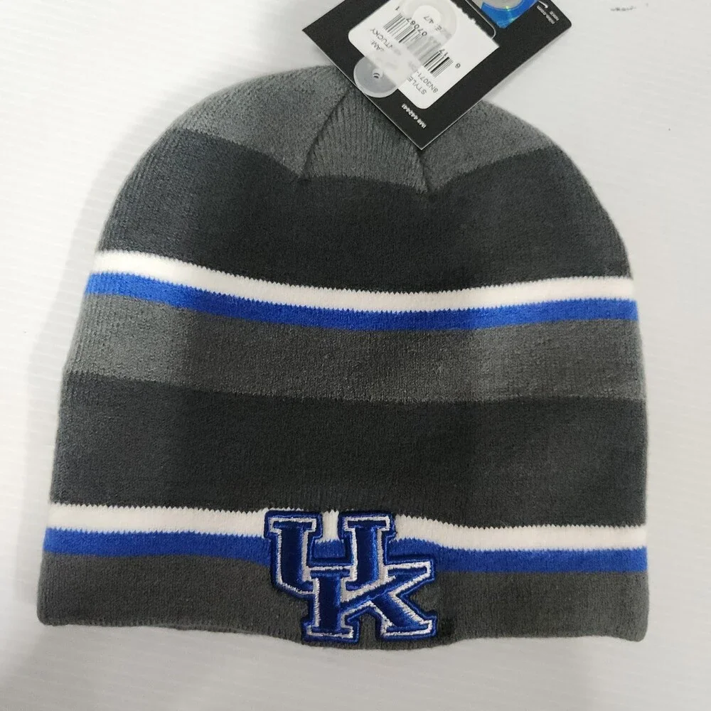 Nike Kentucky Team Wildcats Acrylic Beanie Hat Gray Blue White Striped Size 4/7